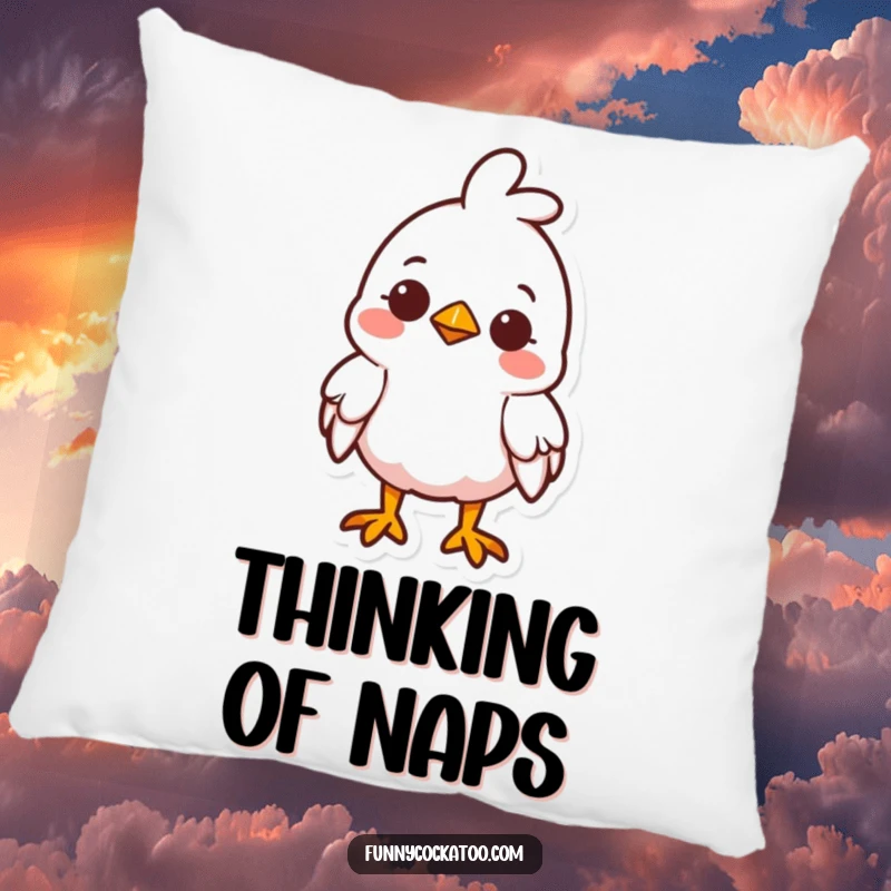 Funny cute fowl pillow, head tilted curiously, small smile, soft and charming, excellent funny gift accent.