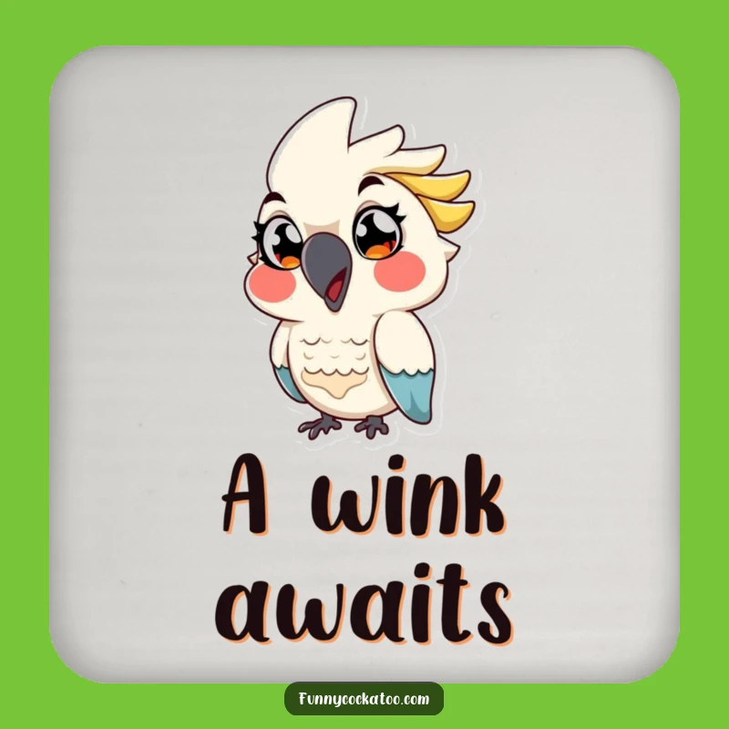 Funny Cockatoo Coasters: Winking Protection, Exaggerated Eyes - Cute Funny Gift Set