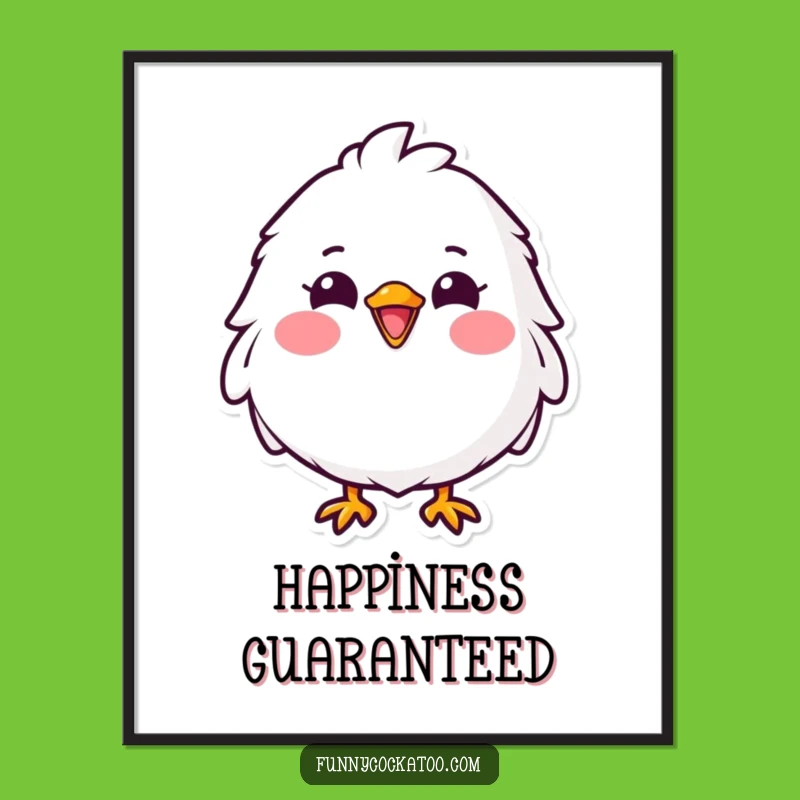 Funny Fluffy Bird Poster: Cheerful Grin Art, Pink Cheeks - Whimsical Funny Gift Decor