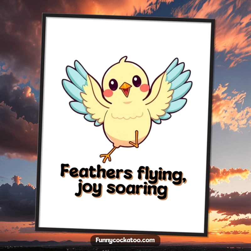 Funny Free Printable Wall Art: An animated bird with wings spread wide, caught in a dynamic, joyful dance pose.