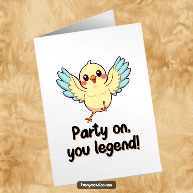Funny Free Printable Congratulations Card: An animated bird with wings spread wide, joyfully dancing to celebrate your achievement.