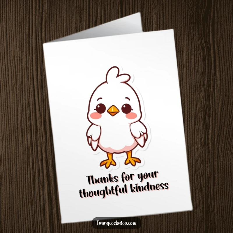 Funny Free Printable Thank You Card: A cute fowl tilts its head curiously, sporting a small, endearing smile.